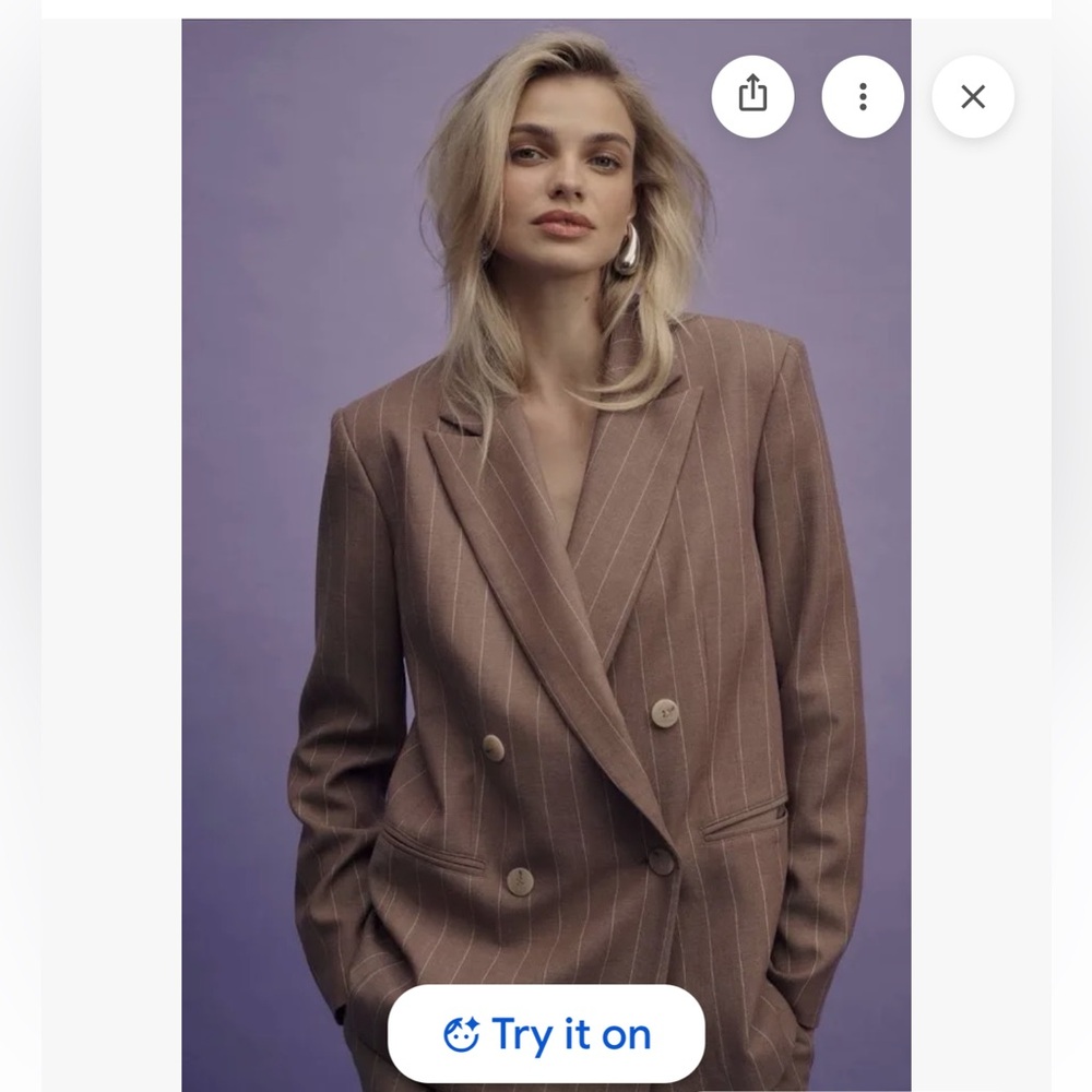 Anthropologie Women's Double-Breasted Pinstripe Blazer in Mauve